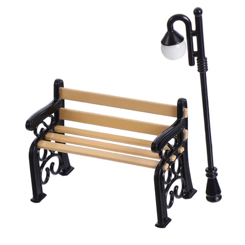 OFFIGAM 2stücke Teiliges Miniatur-Spielzeug Dekorative Parkbank Und Straßenlaterne Für Junge Mädchen Für Puppenhäuser Und Miniaturgärten Perfektes Für Kleine Entdecker von OFFIGAM