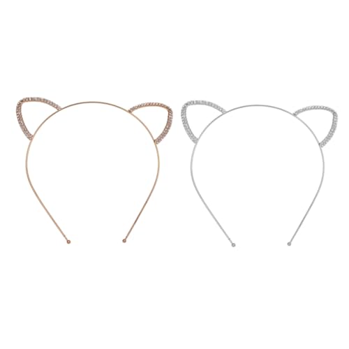 OFFIGAM 2 Stück Katzenohren Haarband mit Strass Verstellbares Mädchen Haaraccessoire Süßes Katzen Ohr Accessoire für Partys Kostüme und Cosplay von OFFIGAM