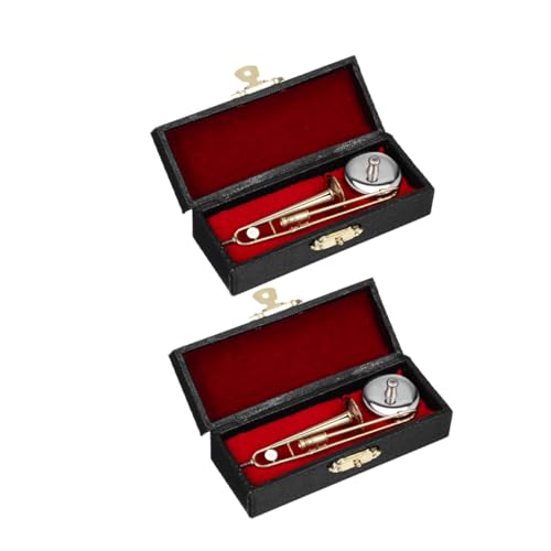 OFFIGAM 2sätze Miniaturposaune Ständer Und Koffer Winziger Posaunen-Modelle Als Mini-musikinstrumente Für Sammler Und Heimdekoration OFFIGAM 2sätze Miniaturposaune Ständer Und Koffer Winziger Posaunen-Modelle Als Mini-musikinstrumente Für Sammler Und Heimdekoration von OFFIGAM