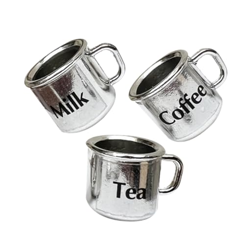 OFFIGAM 3 Stück Mini -Tee -Tassenmodell dekorativ Haus Miniaturen Tassen Mini-Teetasse winziges kleine Kaffeetasse Mini-Spielzeugbecher Mini -Wasserbecher winzige Tasse Metall Silber von OFFIGAM