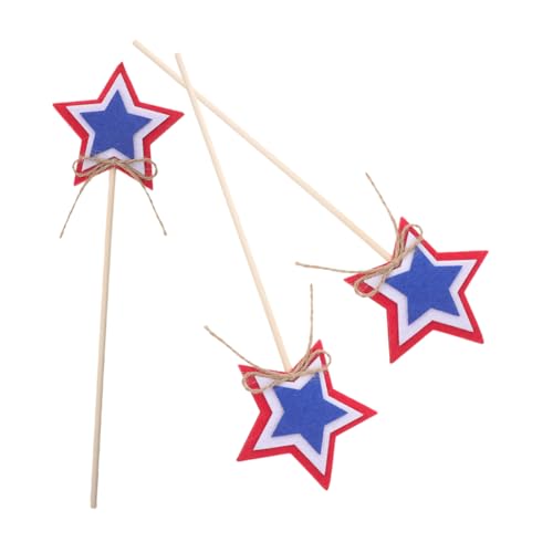 OFFIGAM 3 Stück Teiliges Sternholz Zauberstäbe für Unabhängigkeitstag Dekorationen Robuste Feenstäbe aus Holz und Filz für Patriotische Feste von OFFIGAM