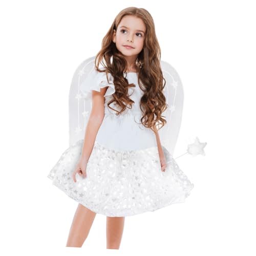 OFFIGAM 3-teiliges Set DREI-teiliger Satz Kurzer Rock Zauberstab Partygeschenk Engelsflügel Fee-Cosplay Engel-Cosplay Märchenkostüm Partykostüm Weiß Feder von OFFIGAM