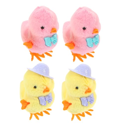 OFFIGAM 4 Stück Aufzieh Küken für Plüsch Hüpfen Huhn für Ostern Füllung für Osternester Fördert Geschicklichkeit und Kreativität Verschiedene Designs von OFFIGAM