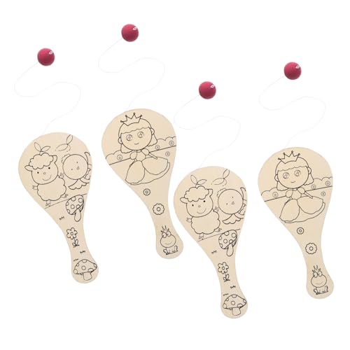 OFFIGAM 4 Stück Holzschläger Gekritzel malen unfertige Paddelbälle Paddelball Crafts for hühner Kid Toys Boy Toys Paddelball aus Holz Mädchen Jungen hölzern von OFFIGAM
