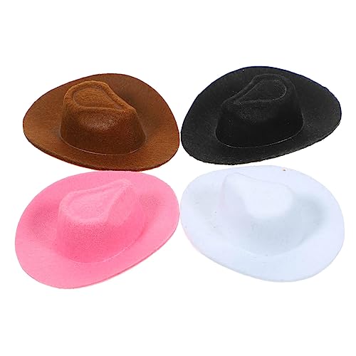 OFFIGAM 4 Stück Mini-cowboyhut Kleine Hüte Für Kuchendekor Mini-Cowgirl-hüte Für Getränke Puppenhüte Dekorative Miniaturhüte Zarte Kleine Hüte Kleine Hüte Für Puppen Mall-Hut Vlies von OFFIGAM