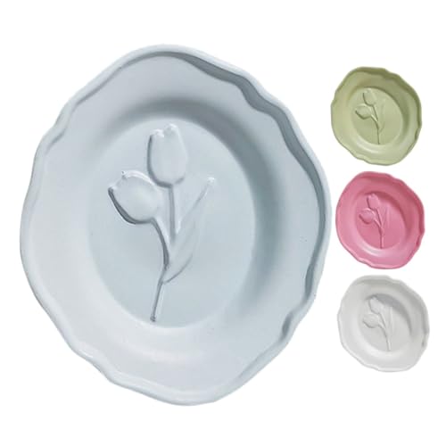 OFFIGAM 4 Stück Miniatur-tulpenform Machen Sie Es Mini-Essen Miniaturen Puppenhaus-tapete Mini-Dinge Mini-essteller Bodenbelag Für Puppenhäuser Mini-Puppen Legierung von OFFIGAM