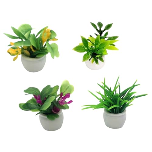 OFFIGAM 4 Stück Puppenhaus-Requisite Puppenhaus Grün Dekoration Puppenmöbel Mini-meerestierfiguren Mini-Bonsai-Pflanze Miniatur-topfpflanzen Gefälschte Pflanzen Plastik von OFFIGAM
