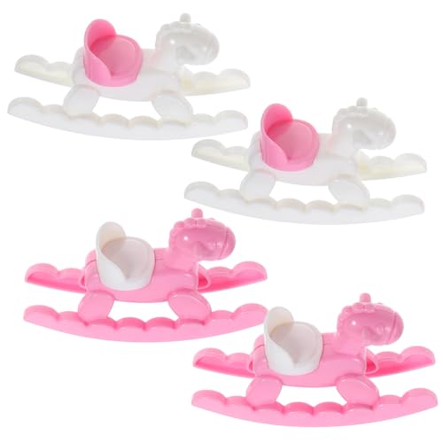 OFFIGAM 4 Stück Puppenhaus-trojaner Figur Schrullig Mini Puppenhaus-schaukelpferd Puppenstubenstuhl Modell Puppe Schaukelpferd Puppenhaus-pferdestuhl Weiß Abs von OFFIGAM