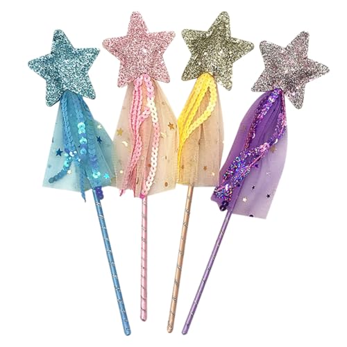 OFFIGAM 4 Stück Teiliges Handgehaltene Stern Feenstäbe für Mädchen Leichte Feenstäbe aus Sicherem Material für Halloween Geburtstag und Fantasievolle Rollenspiele von OFFIGAM