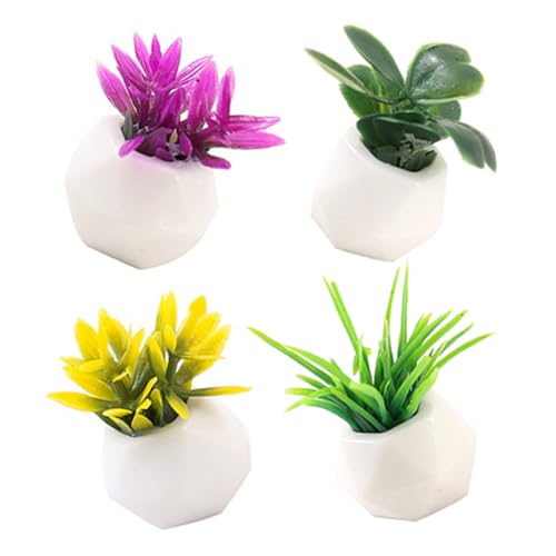 OFFIGAM Miniatur-Bonsai-Ornament-Set Für Puppenhaus 4-teilig Mini- Kunstharz Topfpflanze von OFFIGAM