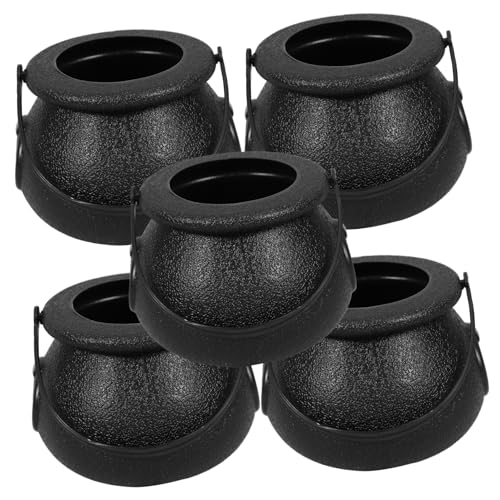 OFFIGAM 5 Stück Halloween-Hexenglas Zaubererkessel Halloween -Party -Dekorationen gruselig Blase kleine halloween dekoartikel kleine Handeimer Kesseleimer Abs Black von OFFIGAM