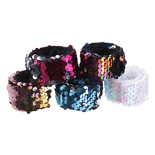 OFFIGAM 5 Stück Meerjungfrau Glitzerarmbänder für Slap Armbänder mit Funkelnden Pailletten Partygeschenke für Mädchen Bunte Slap Bands Spielzeuge für Geburtstagsfeiern und Festlichkeiten von OFFIGAM
