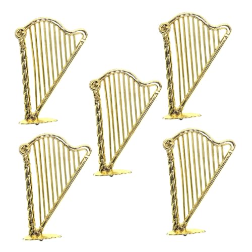 OFFIGAM 5 Stück Miniaturharfe Mini-Harfeninstrument Harfen-Puppenhausmöbel Puppenhaus-Musikinstrument winzige Harfe Harfenmodell kleines Instrumentenmodell Simulation Harfe Plastik Golden von OFFIGAM