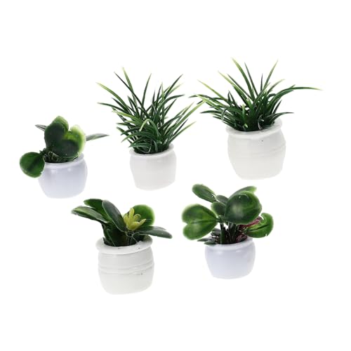 OFFIGAM 5 Stück Puppenhaus Topfpflanze Miniatur Moos Blumendekorationen Feenfiguren Puppenhausgrün Mini-topfpflanze Blumenmodell Miniaturen Mini -Topf -Miniatur Puppenhäuser Plastik von OFFIGAM