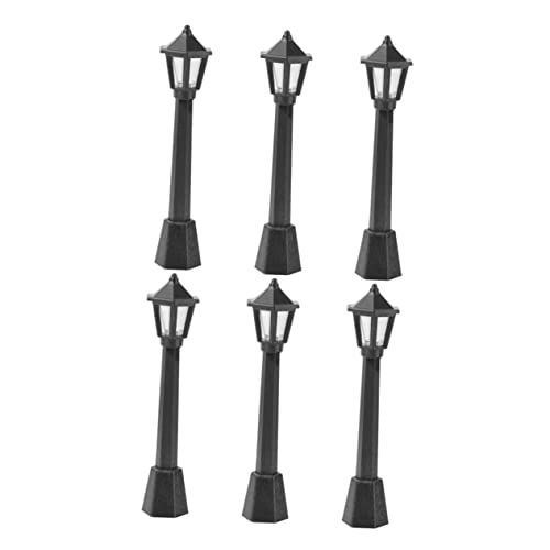 OFFIGAM 6Stücke Vintage Straßenlaternen Modelle für Puppenhaus Dekoration Mikrobeleuchtung für Miniaturlandschaften Hohe Schwarze Ornamente von OFFIGAM