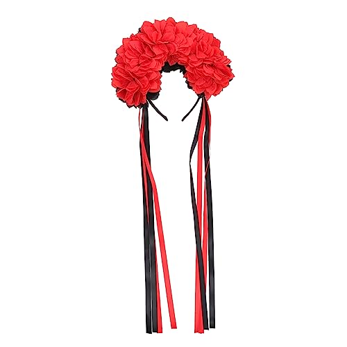 OFFIGAM Halloween Blumenkranz Haarschmuck Kopfband mit Roten und Schwarzen Blumen Perfektes Accessoire für Halloween Karneval und Cosplay Partys von OFFIGAM