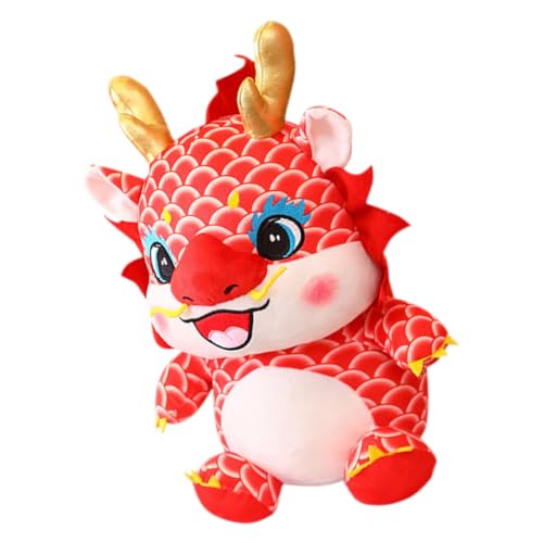 OFFIGAM Realistisches Drachenplüschtier Drachenpuppenspielzeug Neujahrsdrache Stofftier Drachen-kuscheltiere Drache Stoffpuppe Drache Gefülltes Puppenspielzeug Rot Pp Baumwolle von OFFIGAM