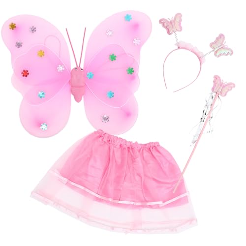 OFFIGAM Schmetterlingskostüm für Mädchen mit Flügeln Haarreif Zauberstab und Tüllrock Leichtes Fee kostüm für Fasching Halloween Bühnenauftritte und Mottopartys Rosa Verkleidung von OFFIGAM