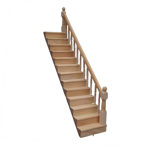 OFFIGAM Mini Haus Holz Treppe Mit Handlauf Miniatur Modell Für Puppenhaus Dekoration Rechte Treppe Für Desktop Und Wohnräume Detailreiche Miniaturmöbel von OFFIGAM