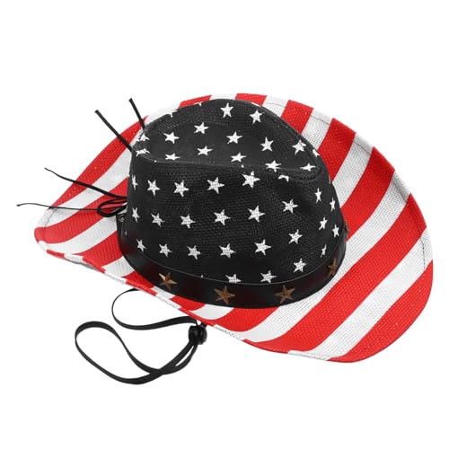 OFFIGAM Wasserdichter Cowboyhut Im Vintage Stil Mit Amerikanischer Flagge Patriotisches Accessoire Für Damen Und Herren Für Partys Und Juli Verstellbarer Tragegurt OFFIGAM Wasserdichter Cowboyhut Im Vintage Stil Mit Amerikanischer Flagge Patriotisches Accessoire Für Damen Und Herren Für Partys Und Juli Verstellbarer Tragegurt von OFFIGAM