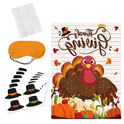 OFFILICIOUS Thanksgiving Spiele Herbstfest Pin The Hat On The Turkey Game Mit Aufklebern Maske Partyzubehör Kunsthandwerk Für Kinder Thanksgiving Aufkleber Für Scrapbooking von OFFILICIOUS