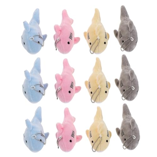 OFFSCH 12 Stück Teiliges Plüsch Schlüsselanhänger aus Weichem Material Niedliche Mini Hai Taschenanhänger für Rucksack Geldbörse und Meeres Motto Partydekoration Vielseitige Geschenkidee von OFFSCH