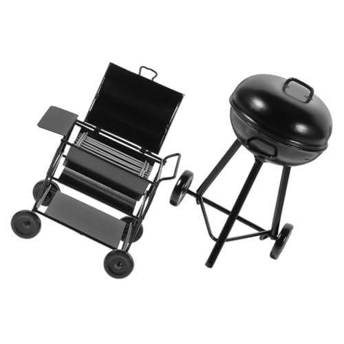 OFFSCH 2 Stück Miniatur BBQ Grill Teilig Vintage Modell Kleines Puppenhaus Grill Zubehör Authentisches Miniatur Gartendekor Tragbar und Kompakt für Puppenhaus Küche von OFFSCH