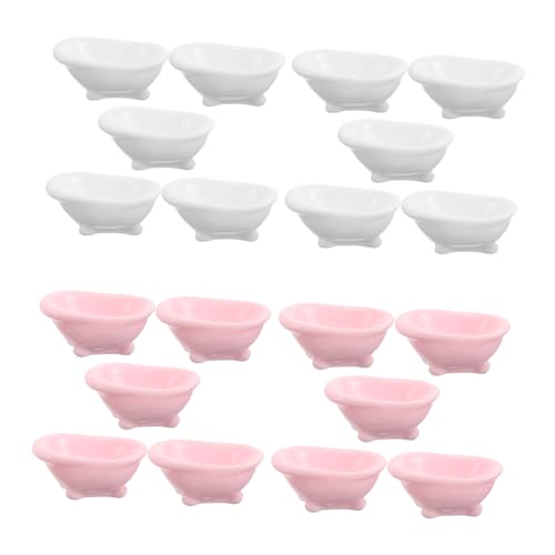 OFFSCH 20 Stück Miniatur Badezuber Kunststoff Badewannen für Puppenhaus Dekoration Micro Landschaft Weiße und Rosa Klein Modell Badezimmer Accessoires von OFFSCH