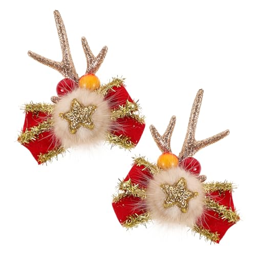 OFFSCH 2St Geweih Haarspange Hirsch Ohrclips Süße Geweih-Kopfschmuck-Haarnadel haarschmuck für damen weihnachts haarschmuck Weihnachts-Rentier-Accessoires Weihnachtshaarspangen für Frauen von OFFSCH