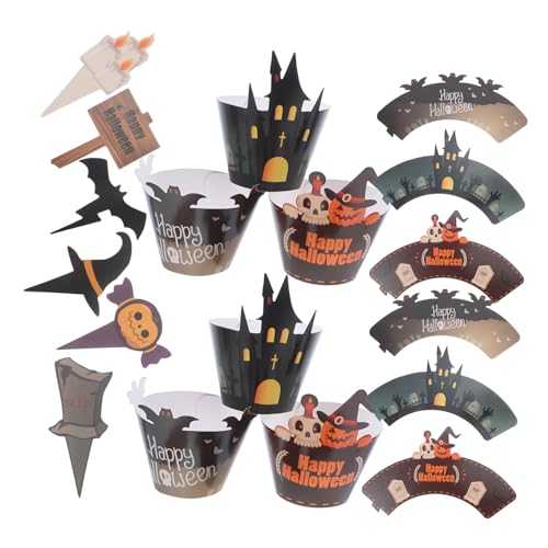 OFFSCH 2sätze Halloween Cupcake Toppers Und Backförmchen Gespenster Und Spinnen Dekorationen Kuchendekoration Für Party Muffinförmchen Aus Papier Für Backen von OFFSCH
