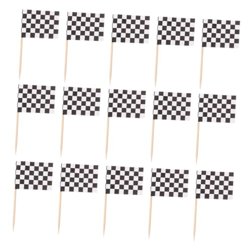 OFFSCH 360 Stück Mini Zahnstocher mit Beidseitig Bedruckten Schwarz-weißen Karierten Rennflaggen aus Papier und Holz Robuste Cupcake Obstdeko für Party Sportevents und Feierlichkeiten von OFFSCH
