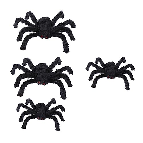 OFFSCH 4 Stück Simulation Spinnenspielzeug Halloween-Spinnen-Dekor Witz Spinne Spielzeuge Plüschtier Halloween-Ornamente Schwarze Spinnenrequisiten extra groß schmücken von OFFSCH