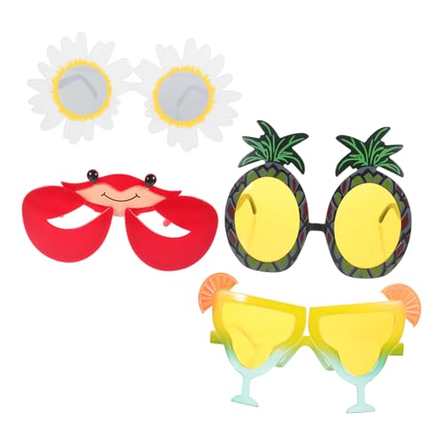 OFFSCH 4 Stück Teiliges Hawaii Party Sonnenbrillen Lustige Kostüm Brille mit Tropischen Dekorationen für Strand Feier Foto Requisite Sommerliche Spaßbrillen von OFFSCH