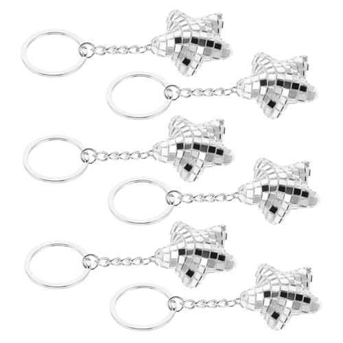 OFFSCH 6 Stück Discokugel Anhänger Stern Disco Anhänger Disco Spiegel Charm Stern Discokugel Schlüsselanhänger Spiegel Schlüsselanhänger Charm von OFFSCH