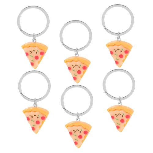 OFFSCH 6 Stück Pizza Schlüsselanhänger aus Langlebigem Harz und Legierung Realistische Lebensmittel optik Vielseitig als Schlüsselhalter Taschenanhänger und Partygeschenk Auffälliger von OFFSCH