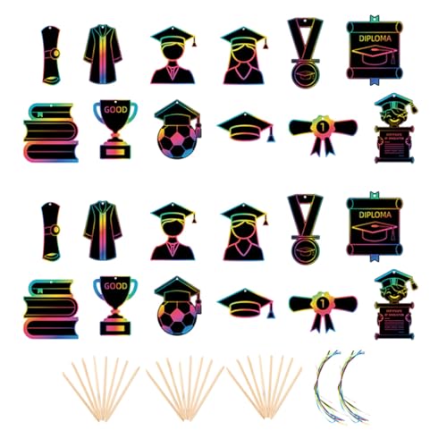 OFFSCH 72St Abschlusskratzer Notizblöcke zeichnen Regenbogenkratzpapier Schmierpapier Handgelenkbänder Ostern Dekoration bastelkasten Abschluss Rubbellose Rubbelkarten Holzstock Black von OFFSCH
