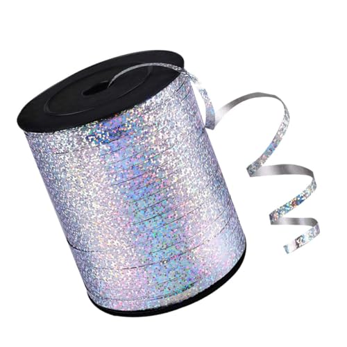 OFFSCH Metallic Silbernes Crimped Balloon Ribbon Dekoratives Geschenkband für Partydekoration DIY Luftballonbinder Vielseitiges Band für Geburtstag Hochzeit Festgestaltung von OFFSCH