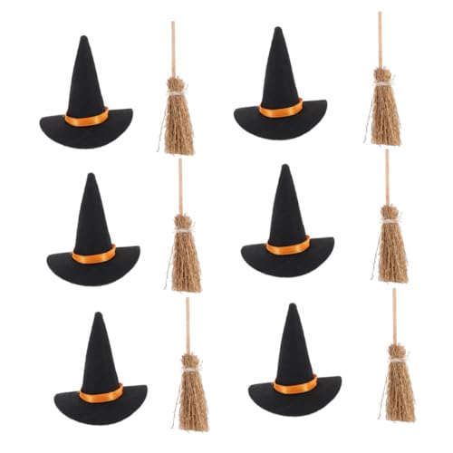 OFFSCH Mini Hexenhut und Besen Set Halloween Deko für Partygeschenke DIY Basteln Tischdeko Platzsparend Wiederverwendbar Leichte Hexenaccessoires für Halloween Feiern von OFFSCH