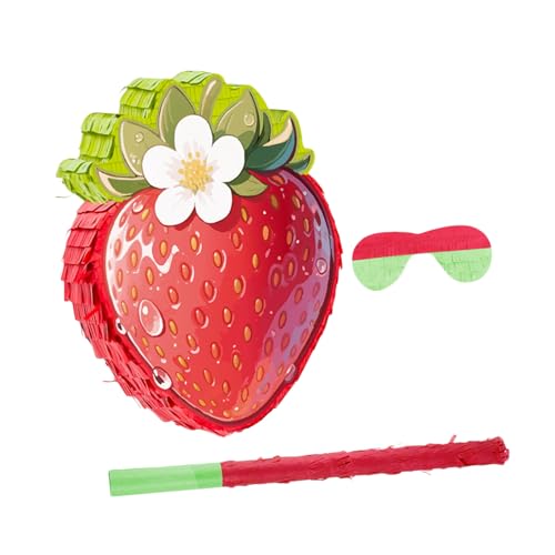 OFFSCH Rote Erdbeer-piñata Partyspiel mit Augenbinde und Konfetti Pappkarton-dekoration für Sommer Geburtstag Kindergeburtstag und Fiesta Feier von OFFSCH