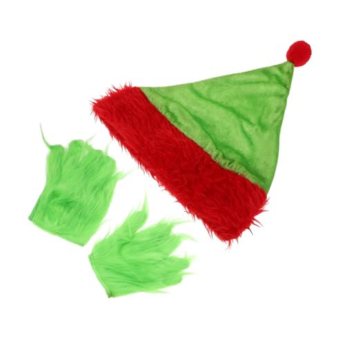 OFFSCH Weihnachtsmütze und Grüne Plüschhandschuhe Weiches Langlebiges Cosplay Set für Halloween und Weihnachtsfeiern Komfortabel für Erwachsene Vielseitige Kostüm Accessoires von OFFSCH