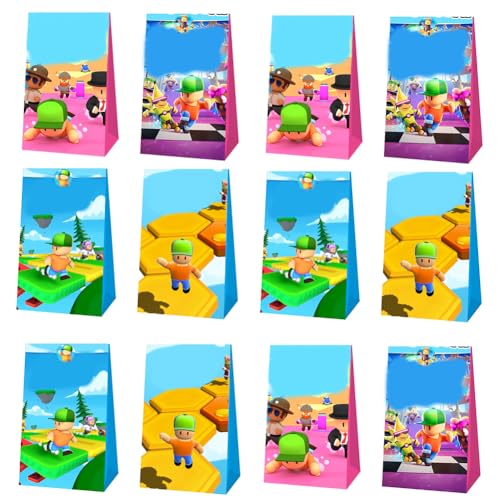 OFKAFEZV 12 Stück Geburtstagstüten,Stumble Party Favor Bags,Geschenktüten Kindergeburtstag mit 12 Aufkleber Geschenktüten Goodie Bags Für Geschenk Papiertüten Party Dekoration Für Geburtstag von OFKAFEZV