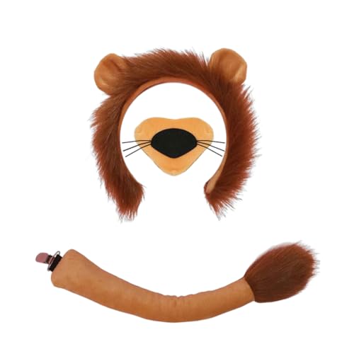 OFKAFEZV Löwen Cosplay Set, 3-teiliges Löwen Kostüm Set für Kinder und Erwachsene: Schwanz, Löwennase und Löwenhaarreif mit Ohrenmähne für Karneval, Halloween, Maskerade OFKAFEZV Löwen Cosplay Set, 3-teiliges Löwen Kostüm Set für Kinder und Erwachsene: Schwanz, Löwennase und Löwenhaarreif mit Ohrenmähne für Karneval, Halloween, Maskerade von OFKAFEZV