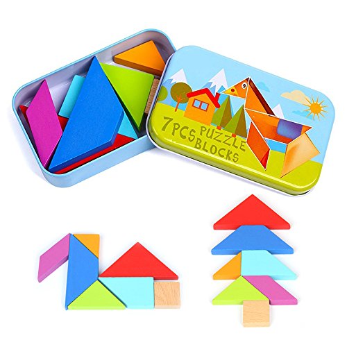 OFKPO Kinder Tangram Legespiel aus Holz,Bunt Geometrisch Puzzle Spielzeug mit Box OFKPO Kinder Tangram Legespiel aus Holz,Bunt Geometrisch Puzzle Spielzeug mit Box von OFKPO