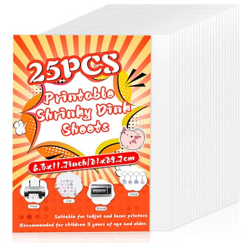 Bedruckbare schrumpffreie Dink Blätter, weißes bedruckbares Schrumpfpapier, Shrinky Dink Kits für Kinder mit 25 schrumpfenden Kunststoffbögen für Tintenstrahldrucker, Kinder, Bastelarbeiten Bedruckbare schrumpffreie Dink Blätter, weißes bedruckbares Schrumpfpapier, Shrinky Dink Kits für Kinder mit 25 schrumpfenden Kunststoffbögen für Tintenstrahldrucker, Kinder, Bastelarbeiten von OFNMY