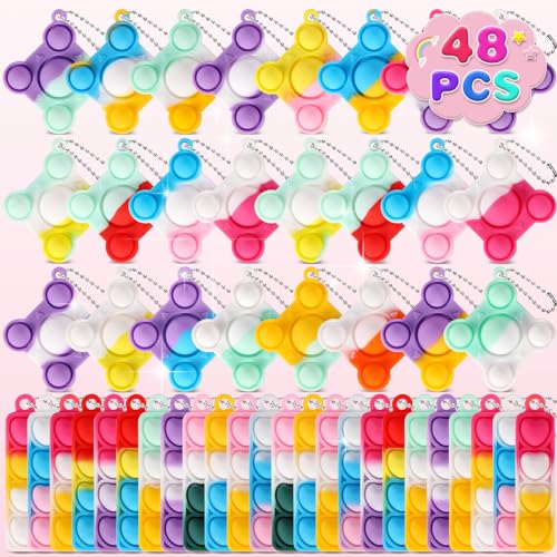48 Stück Mini Silikon Schlüsselanhänger Toys, Mini Squeeze Pop Push It Fidget Toys, Spielzeug mit Schlüsselbund, Poppet Bubble Finger Toys Stress Reliever Anti-Angst für Kinder Erwachsene von OGNI ORA