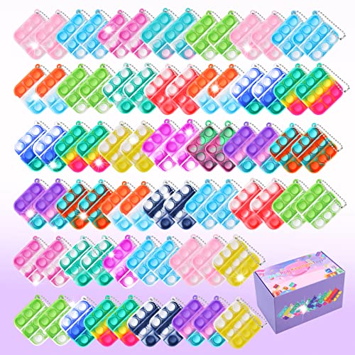 60 Stück Mini Silikon Schlüsselanhänger Toys, Mini Squeeze Pop Push It Fidget Toys, Spielzeug mit Schlüsselbund, Poppet Bubble Finger Toys Stress Reliever Anti-Angst für Kinder Erwachsene von OGNI ORA