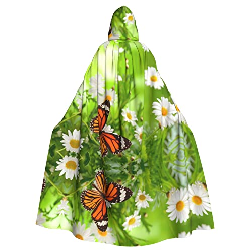 OGNOT Unisex Kapuzenumhang mit Schmetterling auf Gänseblümchen, für Kostümpartys, Festivals, Events, Cosplay-Kostüme von OGNOT
