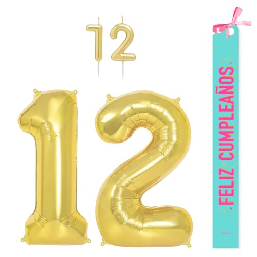 OH YEAH Dekorationsset zum 12. Geburtstag, goldfarben, Folienballons, 100 cm + Kerzen + Band zum Geburtstag – Party 18 20 30 40 50 60 70 80 90 Jahre – Mann und Frau – geeignet für Helio OH YEAH Dekorationsset zum 12. Geburtstag, goldfarben, Folienballons, 100 cm + Kerzen + Band zum Geburtstag – Party 18 20 30 40 50 60 70 80 90 Jahre – Mann und Frau – geeignet für Helio von OH YEAH