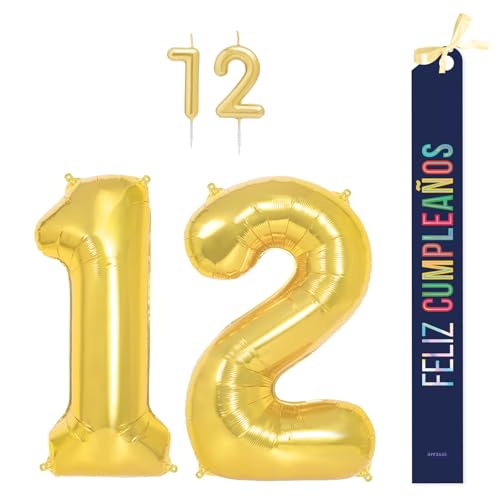 OH YEAH Dekorationsset zum 12. Geburtstag, goldfarben, Folienballons, 100 cm + Kerzen + Band zum Geburtstag – Party 18 20 30 40 50 60 70 80 90 Jahre – Mann und Frau – geeignet für Helio OH YEAH Dekorationsset zum 12. Geburtstag, goldfarben, Folienballons, 100 cm + Kerzen + Band zum Geburtstag – Party 18 20 30 40 50 60 70 80 90 Jahre – Mann und Frau – geeignet für Helio von OH YEAH