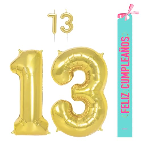 OH YEAH Dekorationsset zum 13. Geburtstag, goldfarben, Folienballons, 100 cm + Kerzen + Band zum Geburtstag – Party 18 20 30 40 50 60 70 80 90 Jahre – Mann und Frau – geeignet für Helio OH YEAH Dekorationsset zum 13. Geburtstag, goldfarben, Folienballons, 100 cm + Kerzen + Band zum Geburtstag – Party 18 20 30 40 50 60 70 80 90 Jahre – Mann und Frau – geeignet für Helio von OH YEAH